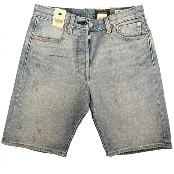 Levi's 501 Button Fly Stretch Paint Splatter Thrashed Destroyed Shorts Sz 28 Nwt - Picture 1 of 6